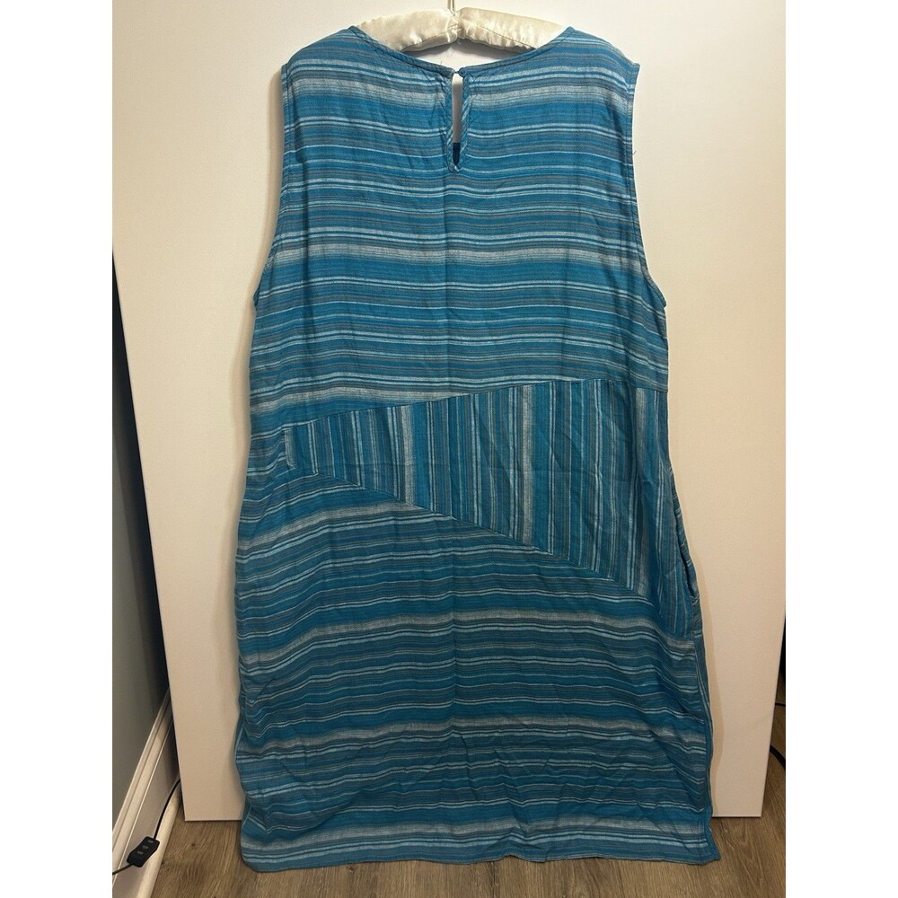 For Cynthia 3X Blue Striped Linen Blend Sleeveless Pocket Shift Dress Plus NWT - Picture 13 of 15